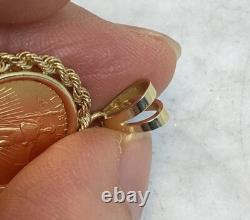 1997 1/10 Oz Fine Gold American Eagle $5 Gold Coin 14k Gold Rope Pendant 5.53 G