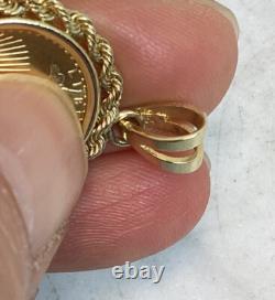 1997 1/10 Oz Fine Gold American Eagle $5 Gold Coin 14k Gold Rope Pendant 5.53 G