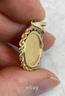 1997 1/10 Oz Fine Gold American Eagle $5 Gold Coin 14k Gold Rope Pendant 5.53 G