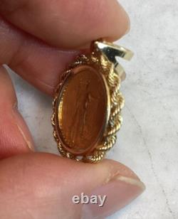 1997 1/10 Oz Fine Gold American Eagle $5 Gold Coin 14k Gold Rope Pendant 5.53 G