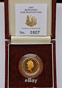 1997 Britannia ¼ Oz. Fine Gold Proof £25, From Elizabeth Ii, Coin Cased With Coa