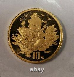 1997 China Gold 10 Yuan Child with Carp 1/10 oz 999 Fine Gold Choice BU