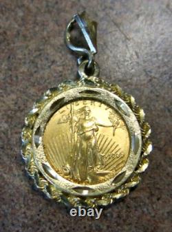 1999 1/10 Oz Fine Gold American Eagle $5 Gold Coin in 14k Gold Bezel Pendant