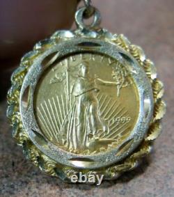 1999 1/10 Oz Fine Gold American Eagle $5 Gold Coin in 14k Gold Bezel Pendant