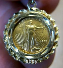 1999 1/10 Oz Fine Gold American Eagle $5 Gold Coin in 14k Gold Bezel Pendant