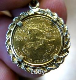 1999 1/10 Oz Fine Gold American Eagle $5 Gold Coin in 14k Gold Bezel Pendant