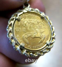 1999 1/10 Oz Fine Gold American Eagle $5 Gold Coin in 14k Gold Bezel Pendant