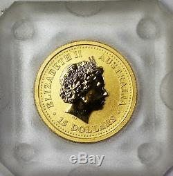 1999 Australia $15 Reverse Proof Gold Nugget 9999 Fine 1/10 Oz Coin in Capsule