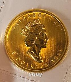 1999 CANADA $5 1/10 GOLD MAPLE LEAF 20th ANNIVERSARY PRIVY. 9999 Fine Gold