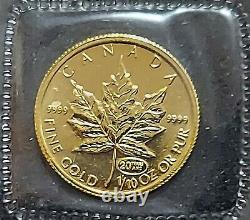 1999 Gold Canadian Maple Leaf 1/10 oz Fine Gold. 9999 Gem Brilliant