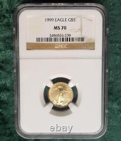 1999 NGC MS 70 1/10th Ounce Fine Gold $5 American Eagle Coin, Gold Bullion