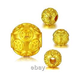 1pcs Authentic Solid 24K Yellow Gold Pendant 3D Fine Carved Coin Bead Pendant