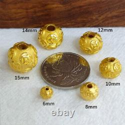 1pcs Pure 24K Yellow Gold Pendant 3D Craft Coin Bead Fine Jewelry 6mm 8mm 10mm