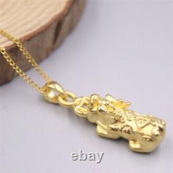 1pcs Pure 999 24K Yellow Gold Pendant 3D Lucky Pixiu Bite Coin Man Woman Gift