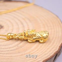 1pcs Pure 999 24K Yellow Gold Pendant 3D Lucky Pixiu Bite Coin Man Woman Gift