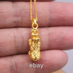 1pcs Pure 999 24K Yellow Gold Pendant 3D Lucky Pixiu Bite Coin Man Woman Gift