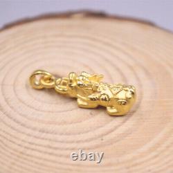 1pcs Pure 999 24K Yellow Gold Pendant 3D Lucky Pixiu Bite Coin Man Woman Gift