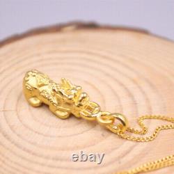 1pcs Pure 999 24K Yellow Gold Pendant 3D Lucky Pixiu Bite Coin Man Woman Gift