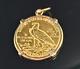 2 1/2 Dollar Us Gold Coin In Frame $2.50 Indian Charm Pendant