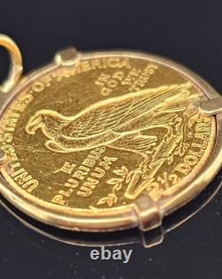 2 1/2 Dollar US Gold Coin in Frame $2.50 Indian Charm Pendant