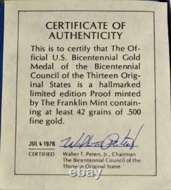 (2) 1976 Franklin Mint Bicentennial Commemorative Gold Medals. 500 Fine HG111 (2) 1976 Franklin Mint Bicentennial Commemorative Gold Medals. 500 Fine HG111