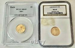 2- Certified Mint State-69 $5 American Gold Eagles, 1/10 Fine Oz. Gold, See Gold