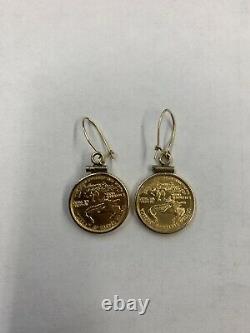 2 Standing Lady Liberty 5 Dollar 1/10 OZ. 999 Fine Gold Coin earrings