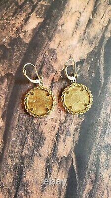 2 Standing Lady Liberty 5 Dollar 1/10 OZ. 999 Fine Gold Coin earrings