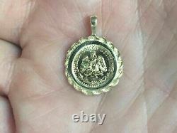 20 mm Coin Vintage Pendant With Mexican Dos Pesos Pendant 14K Yellow Gold Finish