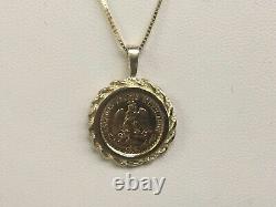 20 mm Coin Vintage Pendant With Mexican Dos Pesos Pendant 14K Yellow Gold Finish