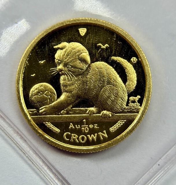 2000 1/10 Oz Gold Isle Of Man Crown Scottish Fold Cat Rare Coin. 9999 Fine Omp