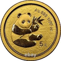 2000 1/20 oz. 999 Fine Gold Chinese Panda 5 Yuan Coin Double Mint Sealed