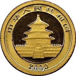 2000 1/20 oz. 999 Fine Gold Chinese Panda 5 Yuan Coin Double Mint Sealed