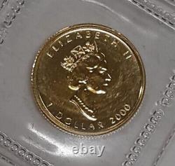 2000 Canada $1 1/20 Troy Ounce. 9999 Fine Gold Coin UNC Sealed In Plastic