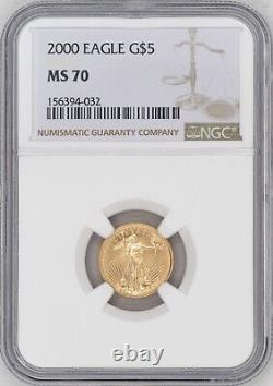 2000 Gold American Eagle $5 Ngc Ms 70 Fine Gold 1/10 Oz. 5 Dollars Perfect
