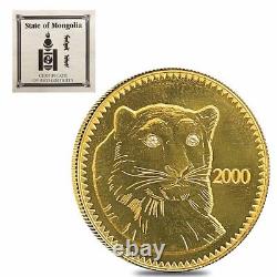 2000 Mongolia 7.76 gram Snow Leopard Proof Gold Coin. 583 Fine (withCOA)