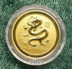 2000 Year of the Dragon 1/4 oz. 9999 Fine GOLD Australia Lunar $25 Coin