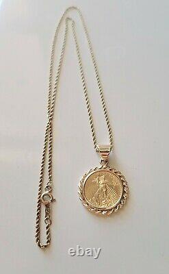 2001 1/10oz Fine Gold $5 Liberty 14k Gold Rope Bezel Coin Pendant 20 Necklace