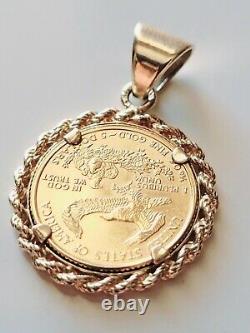 2001 1/10oz Fine Gold $5 Liberty 14k Gold Rope Bezel Coin Pendant 20 Necklace