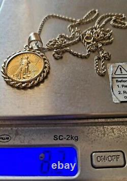 2001 1/10oz Fine Gold $5 Liberty 14k Gold Rope Bezel Coin Pendant 20 Necklace