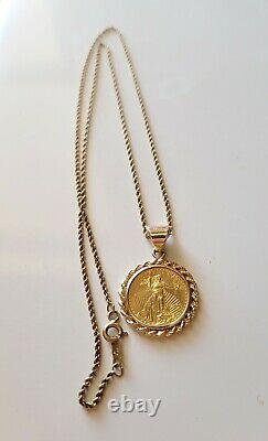 2001 1/10oz Fine Gold $5 Liberty 14k Gold Rope Bezel Coin Pendant 20 Necklace