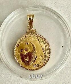 2001-1/4 Oz. 999 Fine Gold Panda Coin In Solid 14k Yellow Gold Bezel