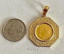 2001.999 FINE GOLD PANDA BEAR COIN, IN HANDSOME OCTAGONAL BEZEL With 14KT BALE