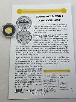 2001 Gold Proof Macquarie Mint Coin Cambodia, Angkor Wat 999 Fine Gold