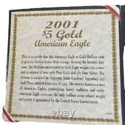 2001 US. $5 American Gold Eagle Coin BU, 1/10 oz. Fine