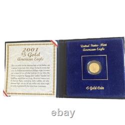 2001 US. $5 American Gold Eagle Coin BU, 1/10 oz. Fine