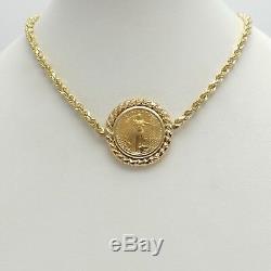 2002 1/10 oz Fine Gold American Eagle Liberty $5 Coin 14k Rope Chain Necklace