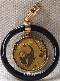 2002 1/20 oz. 999 Fine Gold Panda Coin 14k Gold & Onyx Pendant b