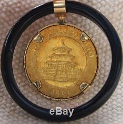 2002 1/20 oz. 999 Fine Gold Panda Coin 14k Gold & Onyx Pendant b