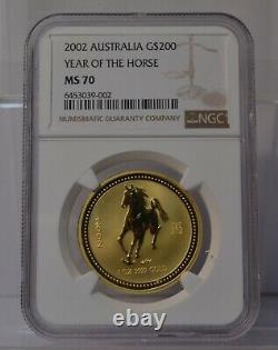 2002 Australia G$100 Year Of The Horse Ngc Ms70, 1 Oz. 9999 Fine Gold Coin